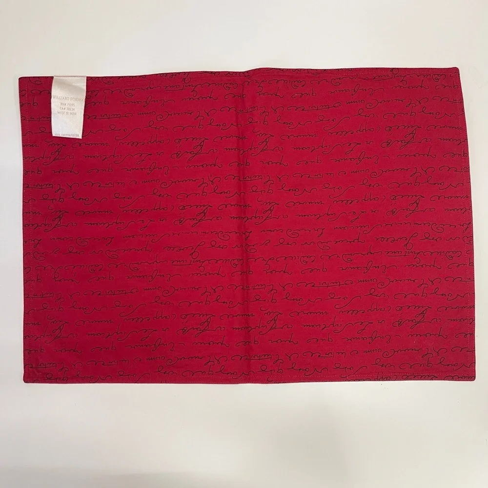 4 Williams Sonoma Placemats Rooster‎ French Script Cotton Cottage Farm Country